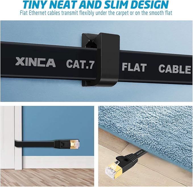 Cat 7 Flat Ethernet Cable 25ft Black, High Speed 10GB Shielded LAN Internet - Image 4