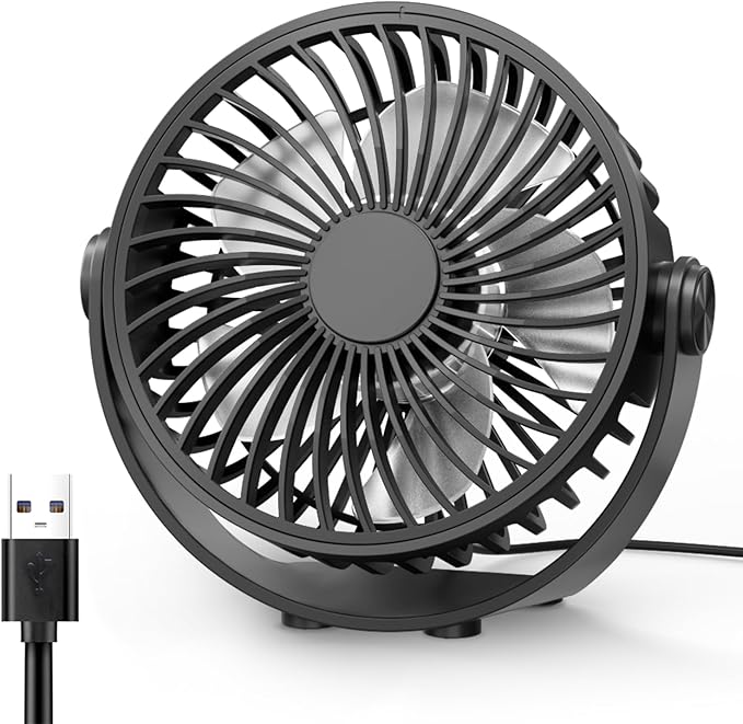 USB Desk Fan, 5 Inch Mini Portable, 3 Speeds Strong Airflow Personal Desktop by Edvision