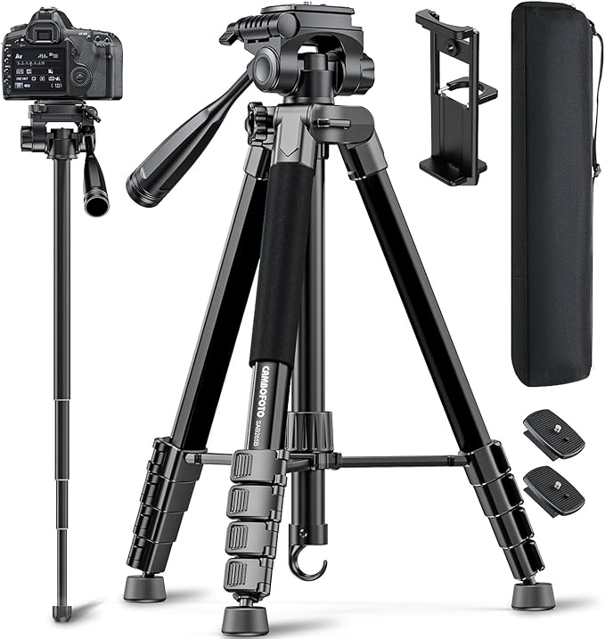 73" Camera Tripod and Monopod, Professional Aluminum Tripod Stand by CAMBOFOTO