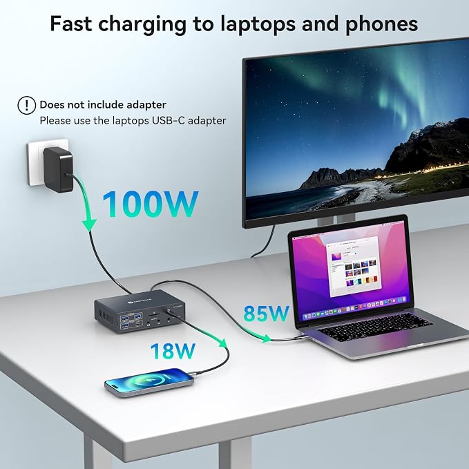 TJCXELE Displaylink Docking Station 4K@60Hz 3 Monitors USB C Dock - Image 6