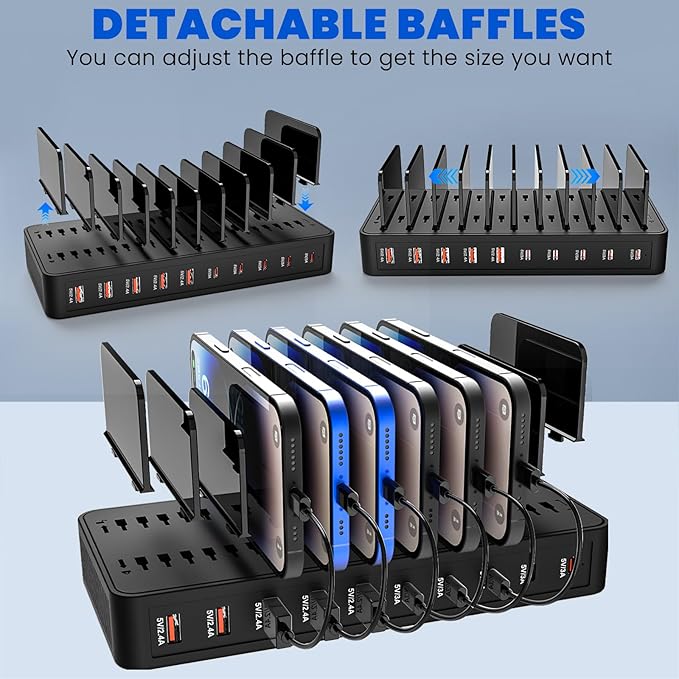Charging Station for Multiple Devices, 100W 10 Ports Flat Plug Charging Dock - Image 4