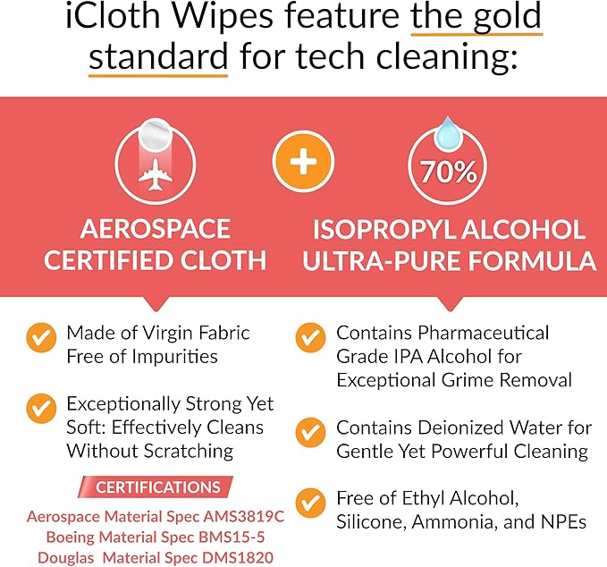 iCloth 70% Isopropyl Alcohol Large Screen and Electronics Wipes, Streak-Free - Image 8