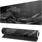 Japanese Gaming Mouse Pad Abstract Black Mouse Pad 31.5x11.8 Inch Black Sea by Siski