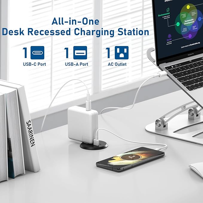 Desktop Power Grommet 2 inch Hole, PD 30W USB C Fast Charging Station, Ultra - Image 4