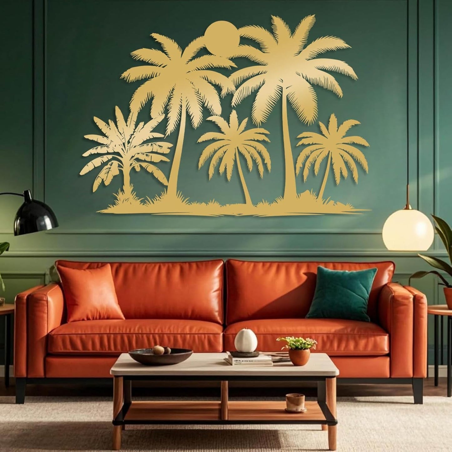 Tuglona Metal Palm Tree with Sunset Wall Decor, Tropical Palm Tree Metal Wall Art, Tropical Wall Decor, Sun Wall Art, Beach Wall Decoration, Coastal Trees Wall Hanging (Black, 35"x25"/90x62cm)