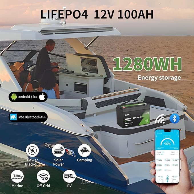 OKMO 12V 100Ah TM LiFePO4 Battery, Lithium Battery 150A BMS - Image 3