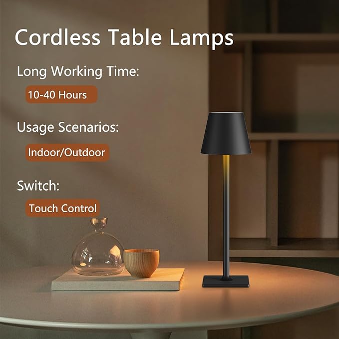 4 Pack Cordless Table Lamps, Portable Rechargeable Lamp, 6000mAh Battery - Image 3