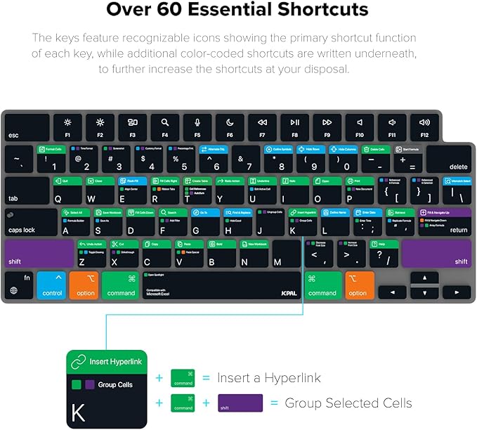 JCPal Microsoft Excel Shortcut Guide Keyboard Cover - Image 2