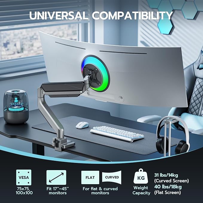 ARES WING Ultrawide Single Monitor Arm, Heavy Duty Monitor Mount - Image 4