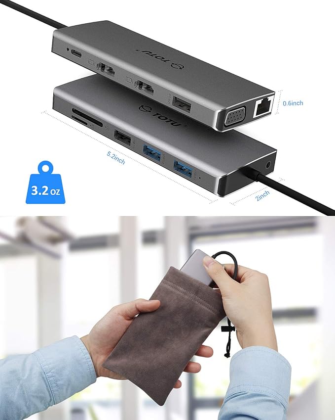 TOTU 13-in-1 USB-C Hub with Ethernet, 4K HDMI, SD/TF Cards Reader, Mic/Audio - Image 8