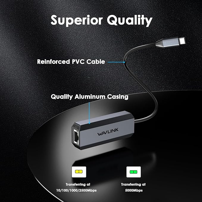 WAVLINK 5Gbps USB C to Ethernet Adapter, USB Type-C to RJ45 Gigabit LAN - Image 3