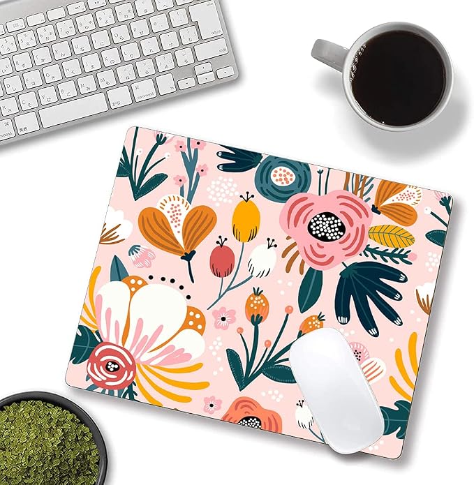 Pink Cute Flower Mouse Pad, Floarl Mouse Pad Custom Design, Square Waterproof - Image 4