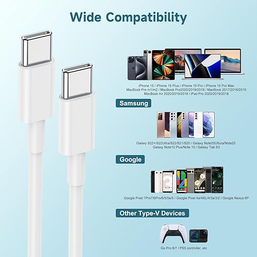 60W USB C to USB C Cable 3Pack iPhone 15 Fast Charging Cable, USB-C to USBC - Image 5