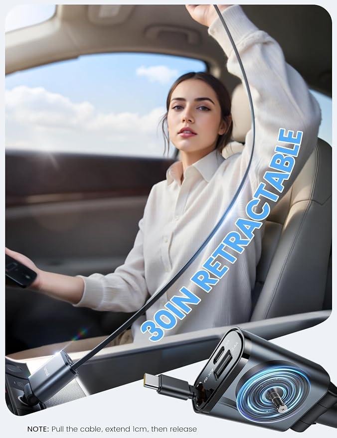 Lamicall Retractable Car Charger USB C Fast Charging 57W Type C Car Phone - Image 5