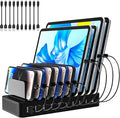 Charging Station for Multiple Devices, 100W 10 Ports Flat Plug Charging Dock by RISWOJOR