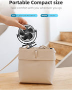 USB Portable Clip on Fan, 2400mAh Battery Type-C 6in, 3 Speed 720° Tilting Head - Image 4