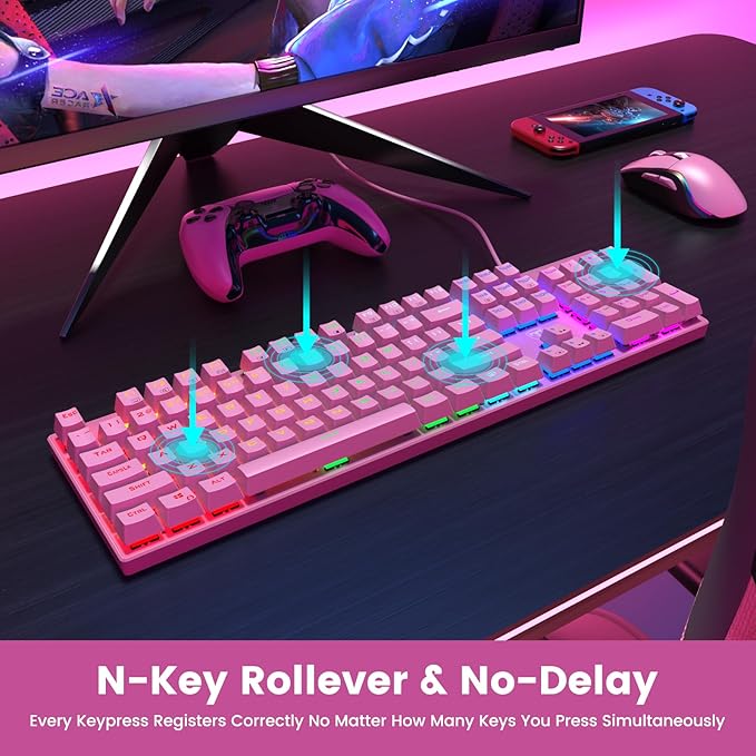 RisoPhy Mechanical Gaming Keyboard, RGB 104-Key Ultra-Slim Backlit USB Wired - Image 5