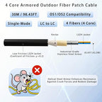 30M/98FT Outdoor Armored LC to LC Fiber Optic Cable, 4 Core OS2 Single Mode - Image 2
