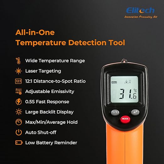Elitech Laser Temperature Gun, Non-Contact Digital Infrared Thermometer - Image 3