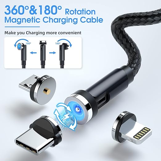 Magnetic Charging Cable, 540° Rotating Magnetic Phone Charger 3 in 1 Magnetic - Image 2