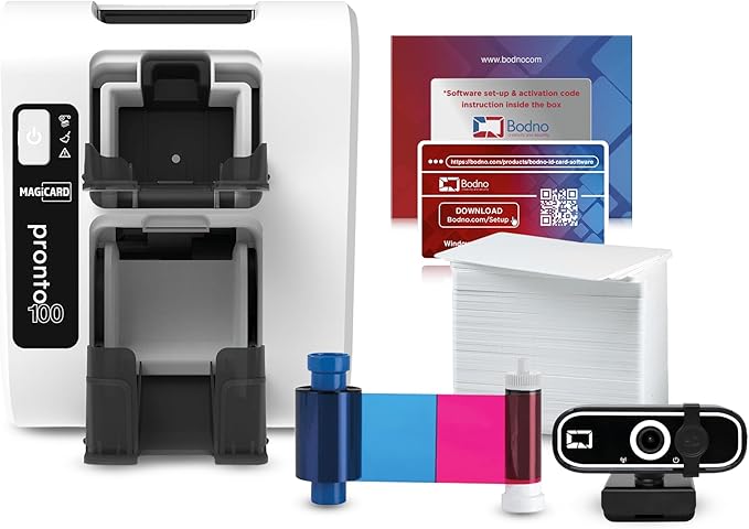 Bodno Magicard Pronto 100 ID Card Printer & Complete Supplies Package ID by Bodno