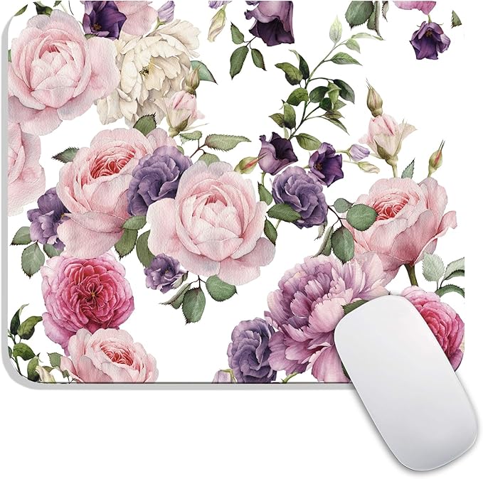 Square Mouse Pad Floral Roses, Personalized Premium-Textured Custom Mouse Mat by Armanza
