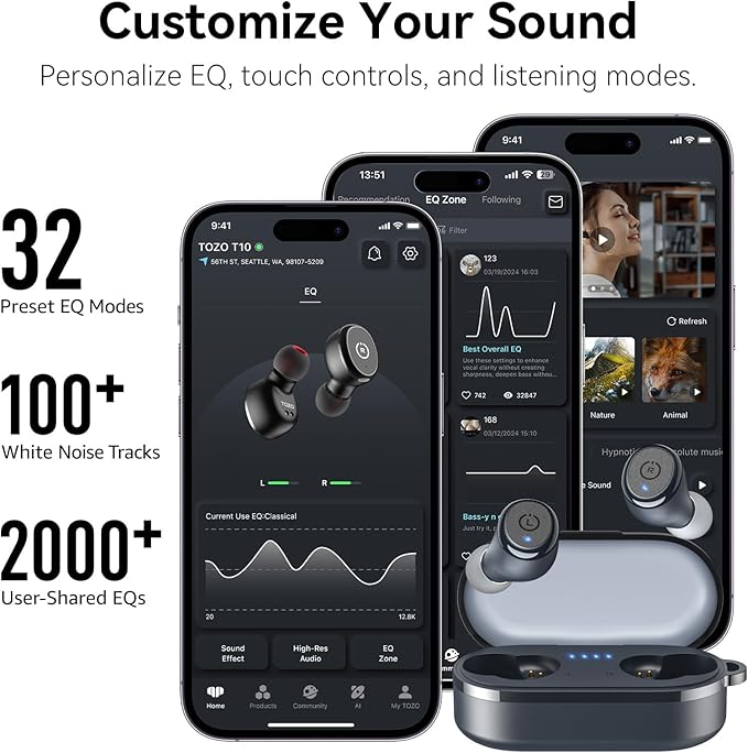 TOZO T10 Wireless Earbuds Bluetooth 5.3 Headphones, App Customize EQ, Ergonomic - Image 6