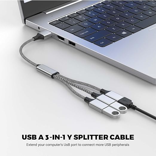 USB Y Splitter 3 in 1, USB A Male to 3 Female Cable - Image 2