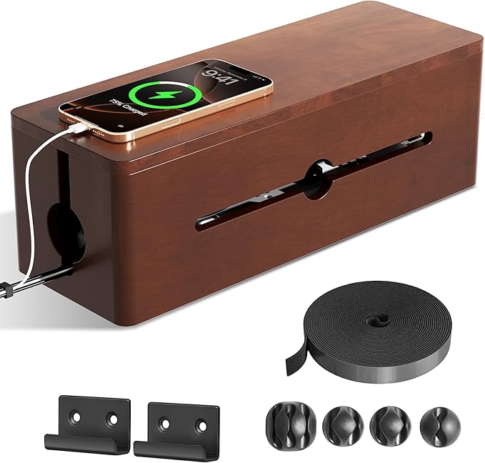 Cinati Large Cable Management Box, 15.8" Wooden Cable Organizer by Cinati
