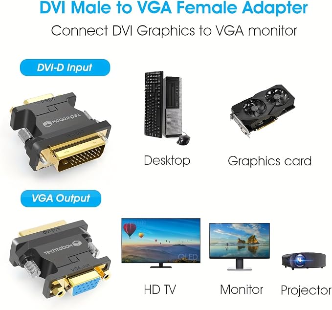 TECHTOBOX Active DVI to VGA Adapter, Uni-Directional DVI-D 24+1 to VGA - Image 6