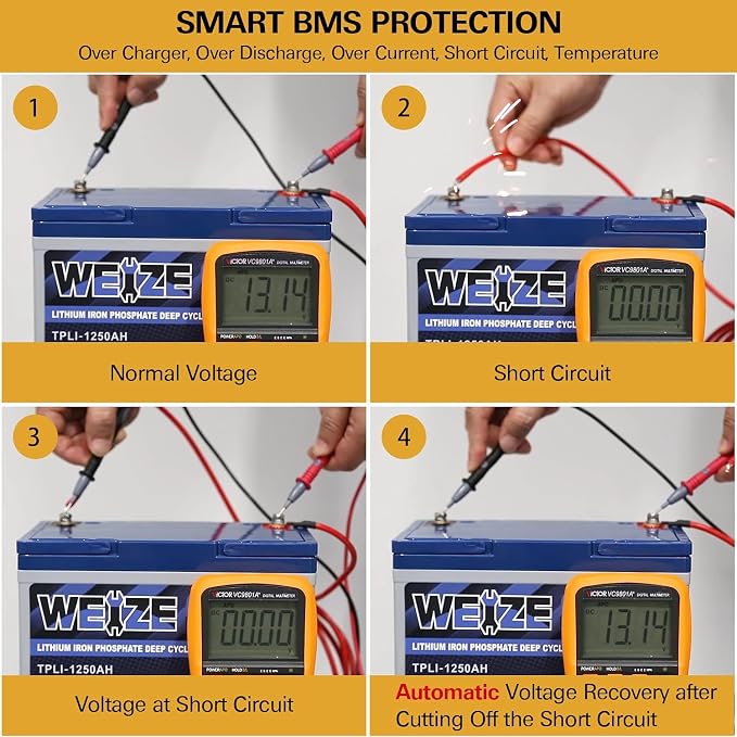 WEIZE 12V 36Ah LiFePO4 Lithium Battery, Grade A Cells Built in BMS Low - Image 3