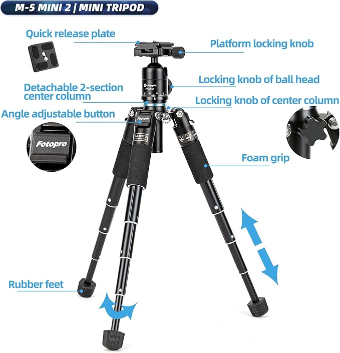 Fotopro Mini Tripod Portable Desktop Aluminum Small Camera Tripod - Image 2
