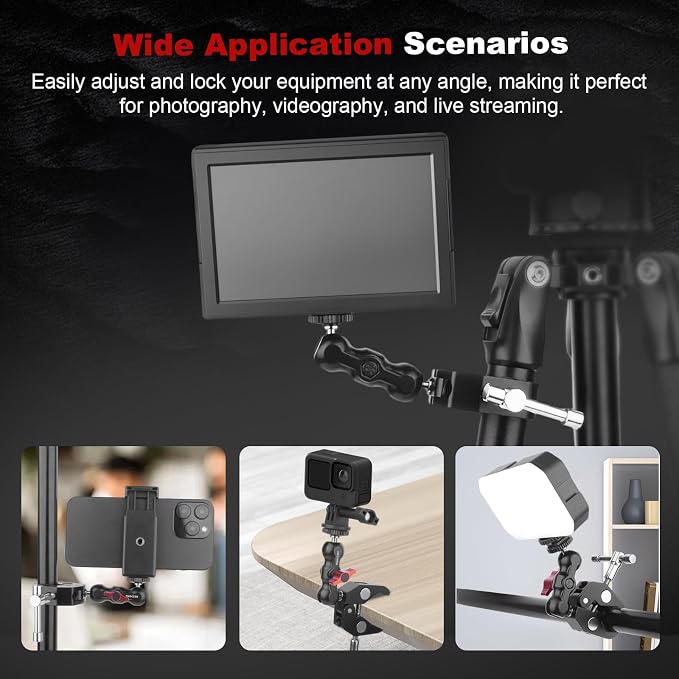 Camera Clamp Mount with Dual Ballhead Magic Arm, Aluminum Camera Mount Super - Image 6