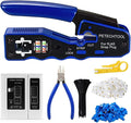 RJ45 Crimp Tool for Cat6 Cat5e Cat5 Pass Through Connectors, All-in-one EZ by PETECHTOOL