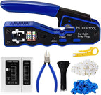 RJ45 Crimp Tool for Cat6 Cat5e Cat5 Pass Through Connectors, All-in-one EZ by PETECHTOOL