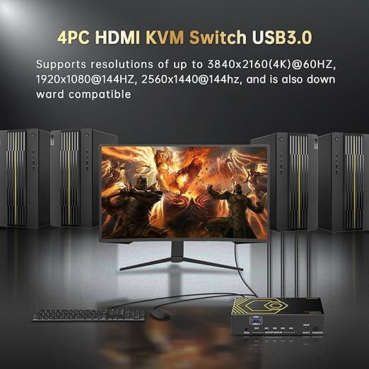 4K@60Hz HDMI KVM Switch USB3.0 4 Computers 1 Monitors HDMI 4 Port KVM Switches - Image 2