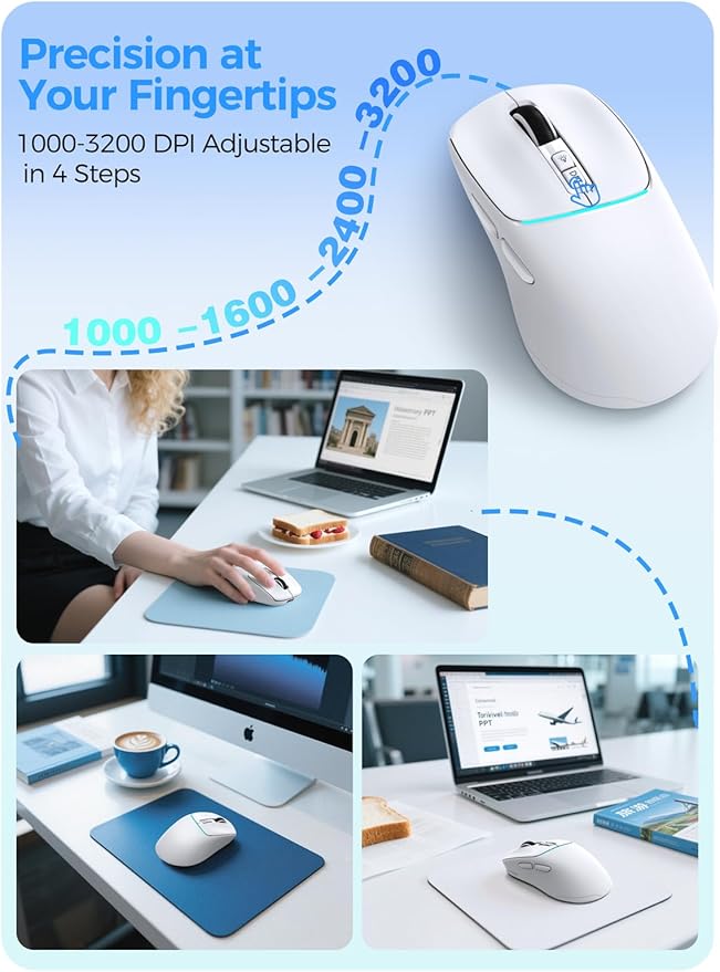 R108 Wireless Bluetooth Mouse – Dual Bluetooth ＆ 2.4GHz USB Receiver, 4 DPI - Image 4