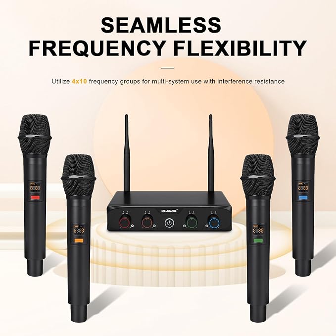 4-Channel Wireless Microphone System, UHF Compact Cordless Mic Set w/ 4x10 - Image 4
