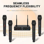 4-Channel Wireless Microphone System, UHF Compact Cordless Mic Set w/ 4x10 - Image 4
