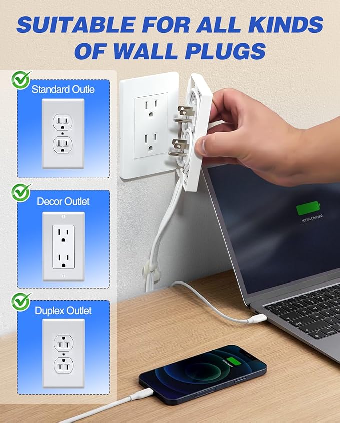 Saker Outlet Cover Extension Cord | 10ft Flat Extension Cord - Image 4