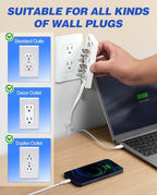 Saker Outlet Cover Extension Cord | 10ft Flat Extension Cord - Image 4