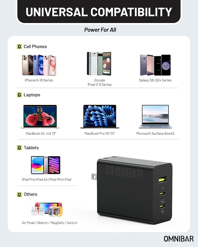 100W USB C Charger, 100W Laptop Fast Charger 3-Port GaN Foldable Fast Wall - Image 6