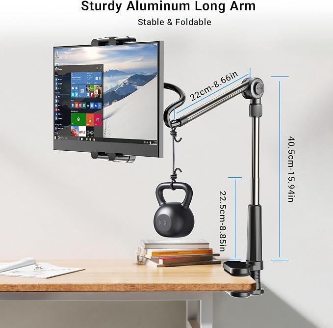 Foldable Desk Tablet Mount for iPad Portable Monitor 4.7-15.6'', Long Gooseneck - Image 5