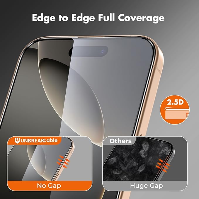 UNBREAKcable Screen Protector for iPhone 16 Pro, HD Tempered Glass Screen - Image 5