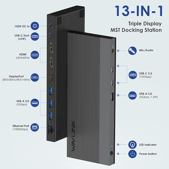 WAVLINK USB C Docking Station Dual Monitor Triple Display USB Type C to Dual - Image 2
