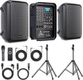 All-in-One 2-Way PA Speaker System DJ Mixer Bundle, 300W 8-Channel Mixer by CAICOUSTIC