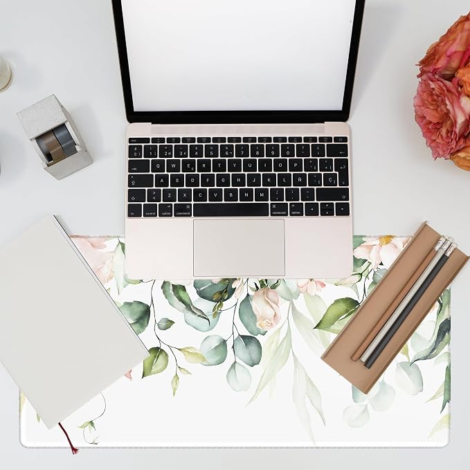 Desk Mat, Watercolor Pink Flowers Desk Pad, 31.5"x15.7" Extended Big Computer - Image 7