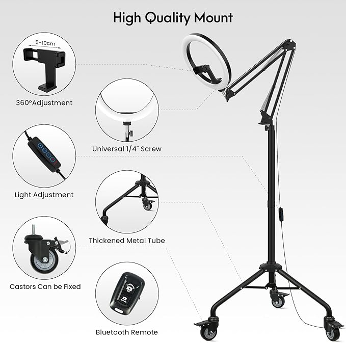LUXSURE Ring Light Tripod for iPhone, Overhead Camera Mount - Image 7