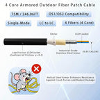 75M/246FT Outdoor Armored LC to LC Fiber Optic Cable, 4 Core OS2 Single Mode - Image 2