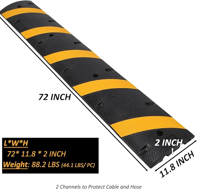Heavy Duty Speed Bumps for Driveway, 6 ft 2 Pack Rubber Speed Bumps, 2 Channel - Image 9